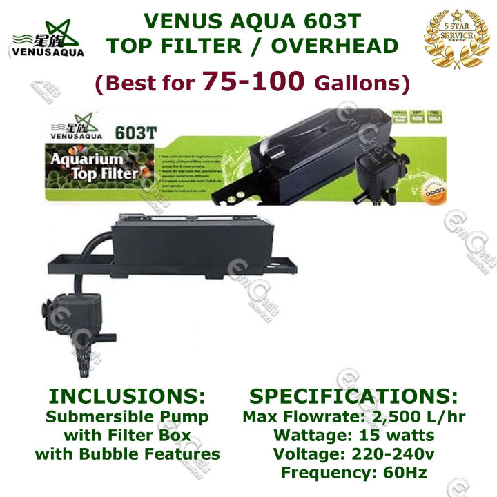 Venus Aqua 603T Top Filter 15w (for 75100 Gallons) (75gl)(100gl)(tof