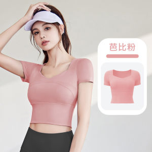 Quần Áo Yoga Chạy Bộ Không Cần Mặc Áo Ngực Ôm Dáng Co Giãn Tay Ngắn Kiểu Mới SUDU T Áo Thun