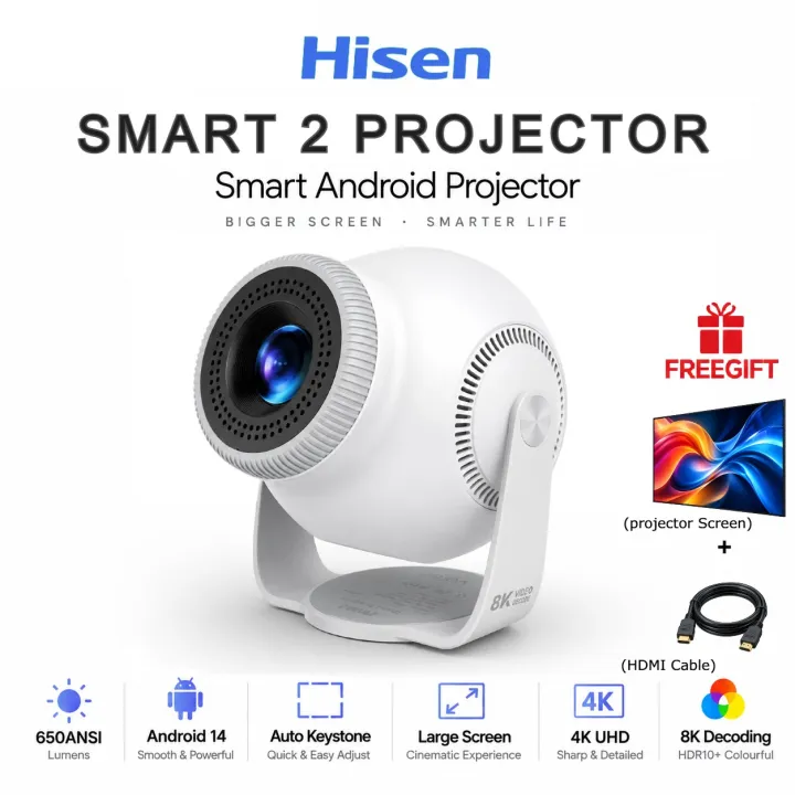 NEW Smart 2 Projector, with WiFi /Bluetooth, Built-with Stand 360° Rotating LED Projector, Manual Focus & Auto Keystone