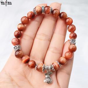 [XẢ KHO GIẢM SÂU] Vòng đá mắt hổ cam đỏ 8mm 4A mix charm bạc 925 cao cấp