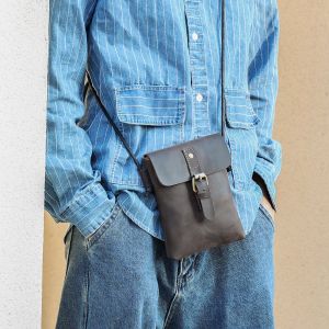 Smart King Crossbody Bag for Men Genuine Cow Leather Shoulder Sling Bag Fashion Crazy Horse Leather Small Square Bag Phone Bag