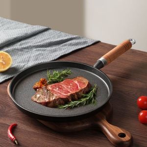 CHENJIE Non-stick Cast Iron Frying Pan Thickened Wood Handle Crepe Maker Household 20/26cm Pancake Pan Restaurant