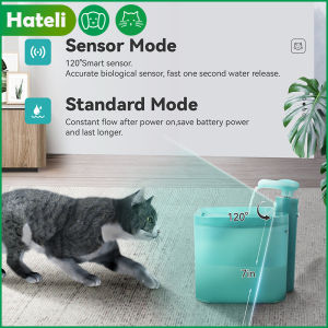 HATELI 2.2L SmartTail Pet Cat Smart Water Dispenser Wireless Unplugged Automatic Circulation Filtration Flowing Automatic Dog Water Dispenser with Motion Sensor
