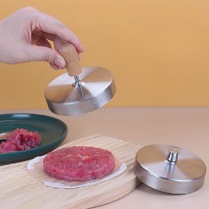 Keranixy Stainless Steel Burger Press Patty Maker Meat Smasher Round Mold Hamburger Tool Beef Patty Acuan Daging Kukus
