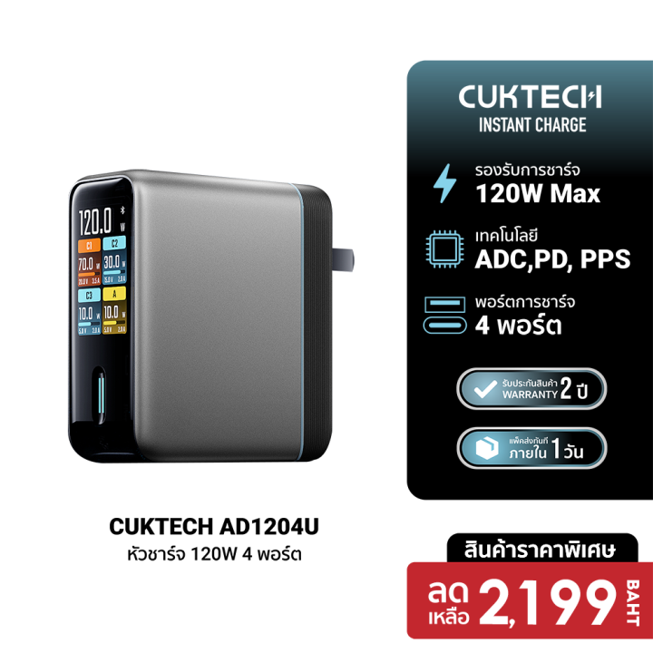 [ราคาพิเศษ 2199 บ.] CUKTECH AD1204U หัวชาร์จ 120W 4 พอร์ต เชื่อมต่อแอป ...