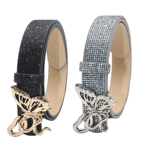 Sparkling Waist Strap With Snake Butterfly Clasp Easy Adjust Waist Belt For Women Girl Casual and Formal Occasion