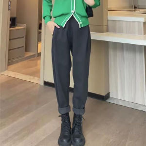 GanLai Women Short Trousers Padded Fleece Trousers Womens Versatile New Slimming Casual Harem Pants High Waist Raddish Dad Jeans Fashionable Trousers