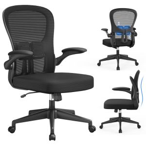 Ergonomic Office Chair Swiveling PC Chair Flip-up Armrest Adjustable Lumbar Support Tilting Home Office Rocking Chair