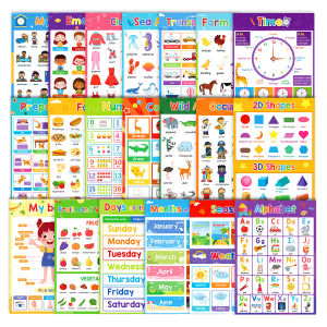 20 Zhang A4 Theme poster set for toddlers: English animals fruits emotions prepositions numbers and word recognition