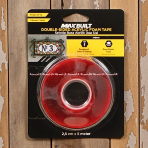Maxbuilt 5meter 2.5cm Double Sided Acrylic Foam Tape Transparan Selotip Dengan Busa Bantalan Akrilik Perekat Dua Sisi Warna Bening 5m Max Built Perekat Dua Sisi