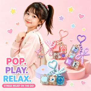 Fidget Keyboard Keychain Clicky Mechanical Keys with Light Cat Paw Bowknot Cute Keycap Toy