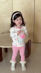 Childrens two-piece home pajama set 2025 Autumn Korean-style childrens clothing baby pajama set girls home wear set