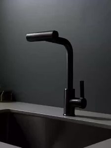 Black/Gray/Silver Pull-Out Kitchen Faucet Three Water Stream Sprayer Stainless Steel Hot and Cold Water Mixing Faucet Countertop