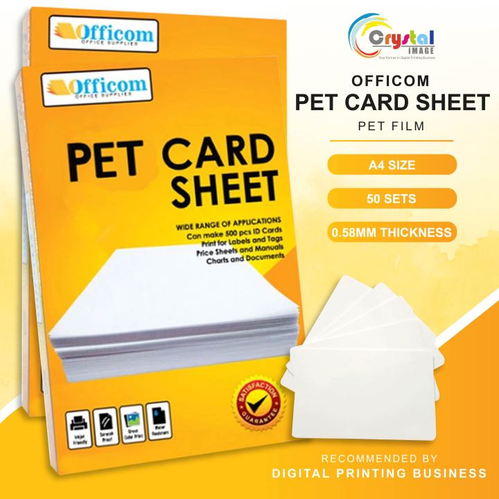 Officom PET Card Sheets | A4 Size Laminating Film – 50 Sets for Printable ID Cards, Name Tags ...