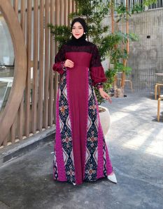 AMIRA DRESS Twill ORY Kombinasi Tenun Troso Dan Brokat
