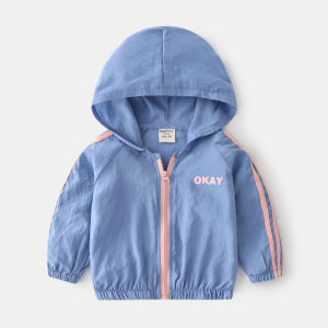 Rolanko 2-7 Years Kids Windbreaker Sunscreen Jacket Toddler Boys Zip Hooded Dust Coat Girls Casual Waterproof Lightweight Summer Clothing