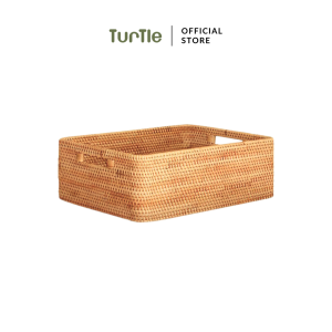TURTLE High Quality Handwoven Rattan Basket with Handle Desktop Storage Box Cosmetic Snack