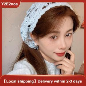 【Y2E2noa】 Fashion Knitted Headscarf Hat French Pastoral Style Triangle Headband Handmade Crochet Headband Towel Retro Flower Headscarf