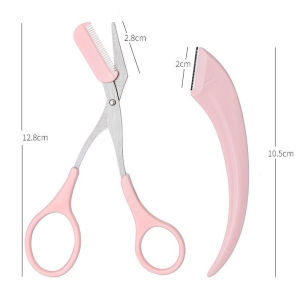 Eyebrow Trimmer Scissors with Comb Stainless Steel Eyebrow Razor Hair Scissors Tool Set