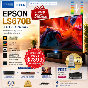 Epson LS670B UST Laser TV Package + 100" ALR Floor Rising Screen + TV Cabinet