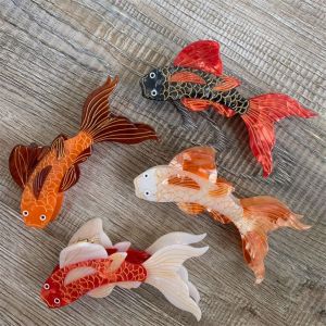 SEETE ใหญ่ คลิปผมปลาโคอิในมหาสมุทร ปิ่นปักผม รูปทรงเรขาคณิต ที่หนีบผมกรดอะซิติก ปรับแต่ง หมวกสไตล์เกาหลี คลิปจับปลา สาวๆ