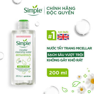 Nước Tẩy Trang Simple 200ml Làm Sạch Trang Điểm Vượt Trội & Dưỡng Ẩm Da Mềm Mịn Simple Kind To Skin Micellar Cleansing Water 200ml