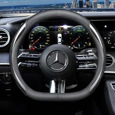Car Carbon fiber Leather Steering Wheel Cover Suitable For 38CM Anti-Slip Steering Wheel Cover Car Steering Wheel Protective Cover For Mercedes Benz AMG E200 W210 W203 W124 W204 W211 W123 W205 W212 W203 C200 E350 A180 CLA A45 E240 E250 C200 GLC