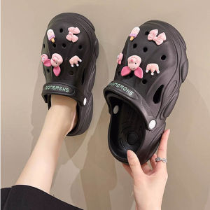 LHMonday  น้องใหม่ รองเท้าแตะผู้หญิง รองเท้าสวม รองเท้าแตะหัวโต เกาหลี เกาใจ 🎀 เซ็ต เซ็ตตัวการ์ตูนน่ารัก สีชมพู🐽