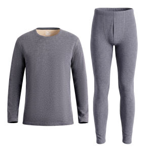 Camel fleece piled and thickened thermal underwear suit for women in winter wearing cold-proof mens round neck thermal underwear suit