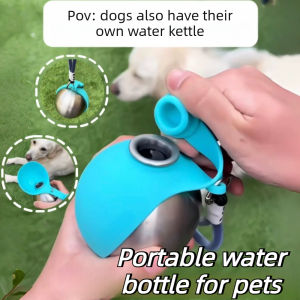 Dog Water Bottle with Removable Silicone Bowl285ml Stainless Steel Construction Leak-Proof for Outdoor Activities Like Walking