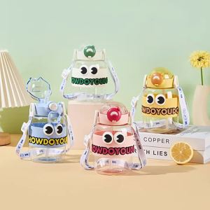 Fuxing Big-Eyed Internet Celebrity Popular High-Value Straw Cup Cute Cartoon Childrens Water Cup with One-Click Pop-Up Lid Plastic Cup