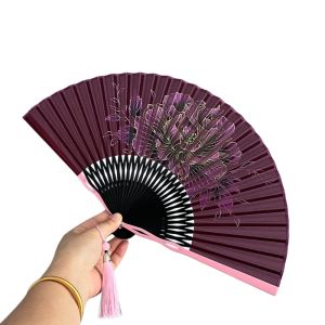 HUNIU HOUSE Khung Tre Quạt tay gấp Hoa mẫu đơn Vải lụa Quạt mini vỏ sò Mùa hè Hình dạng vỏ sò Người hâm mộ khiêu vũ Trang trí nhà cửa