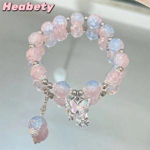 Heabety Crystal Butterfly Pendant Elastic Bracelet Colorful Glass Beads Bracelet For Women Girls Fashion Jewelry Gifts
