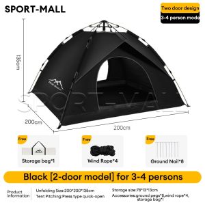 2m*2m Khemah Camping 4 person Pop Up Tent 2 Door Outdoor camping tent waterproof Auto Tent Silver coating Anti-UV