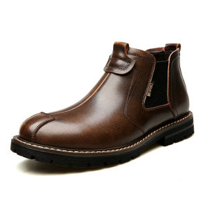 YCHION 2024 Fashion Chelsea Boots for Men Casual Business Shoes Platform Shoes Genuine Leather Ankle Boots Motorcycle Boots Autumn Winter Slip on Men Shoes