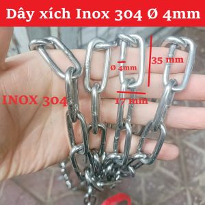 Dây xích Inox 304 Ø 4mm – Mắt xích (3.5cmx1.7cm) bền chắc chống gỉ đa dụng
