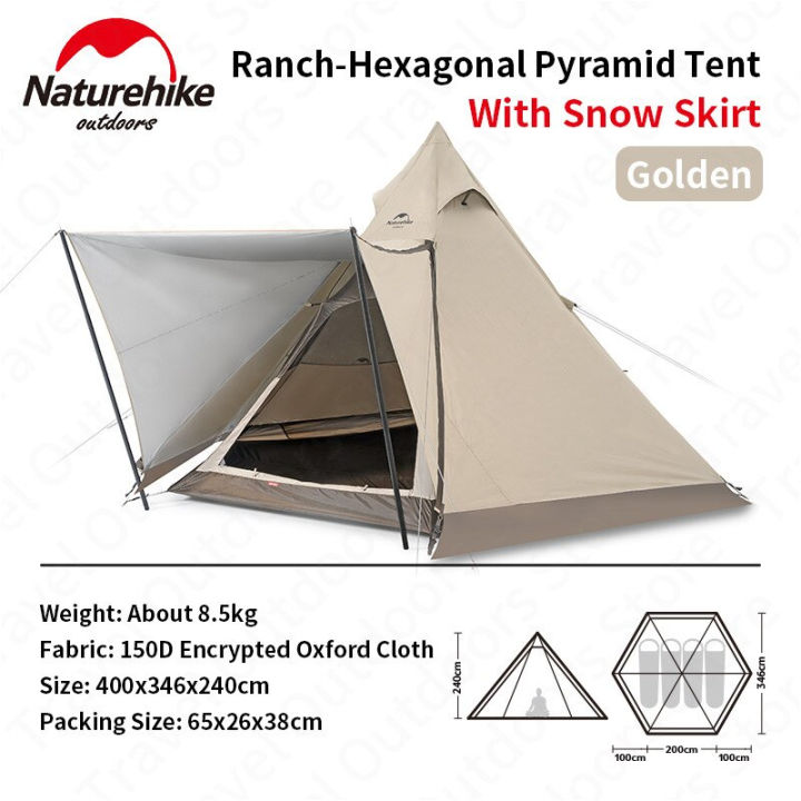 Naturehike%20RANCH%20Series%20Hexagonal%20Pyramid%20Tent%20Tipi%20Style%20Camping%20Tent%20for%203%20to%204%20Person%20with%20Skirt%20Waterproof%20Hexagon%202%20Door%20Hall%20Outdoor%20Shelter%20Bell%20Teepee%20TP%20with%20Optional%20Groundsheet%20Mat%20Add-on%20Nature%20Hike%20-%20Image%207