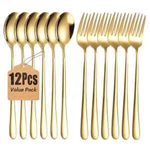 Buy 6 Take 6 Spoon Fork Set Gold Stainless Steel Dinnerware Korean Spoon Food-Grade Spoon Fork Set
