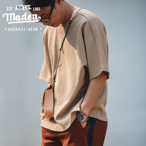Maden brand 2025 new summer men youth tooling style American retro pique air cotton T-shirt loose silhouette stitching non-iron TEE short sleeves