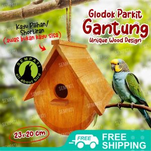 SEMPATI Glodok Gantung Burung Parkit Glodokan Kayu Rumah Kotak Polos Sarang Ternak Burung Lovebird Parrot Sunconure Tempat Wadah Telur Burung Bertelur Breeding Nest Box