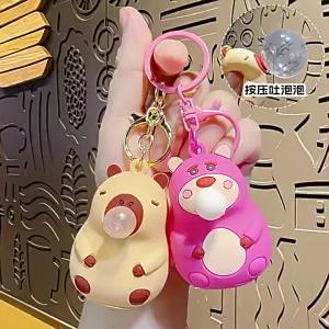 Capybara Bubble Blowing Keychain Squeeze Stress Relief Plush Toy Doll Bag Pendant Claw Machine Premium Small Gift [ Free Shipping ]