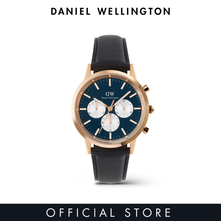 Daniel Wellington Iconic Chronograph St Mawes – Orologio Uomo 42mm, Quadrante Ambra, Cinturino In Pelle Napa, Acciaio 316L Rosa