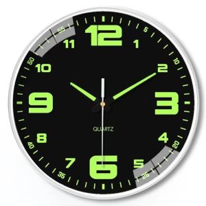 HPVDBP Plastic Quartz Wall Clock Round Silent Luminous Wall Clock Light Glow In The Dark Time Accuracy Digital Clock Home