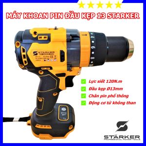 Máy khoan đầu kẹp 13mm dùng pin STARKER công nghệ Đức  động cơ từ không chổi than  bảo hành 6 tháng