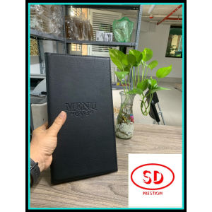 Bìa da Menu in chìm màu đen kích thước 10 lá cho nhà hàng khách sạn.