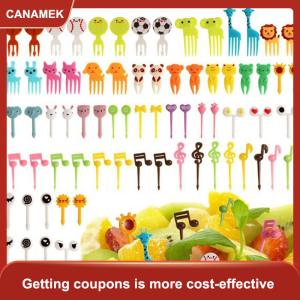 【CANAMEK】 Động vật trái cây Ngã Ba cấp thực phẩm nhựa mini phim hoạt hình trẻ em bánh trái cây tăm Bento Ăn Trưa Bento phụ kiện bên trang trí quà tặng