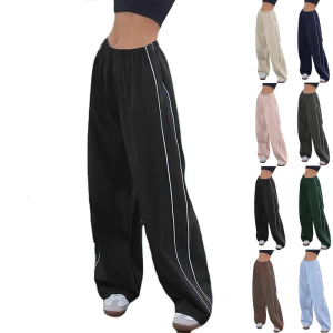 Womens Quần dù baggy Quần Legging rộng Quần chạy bộ Thắt lưng co giãn quần thụng Quần Jogger quần đi bộ đường dài quần