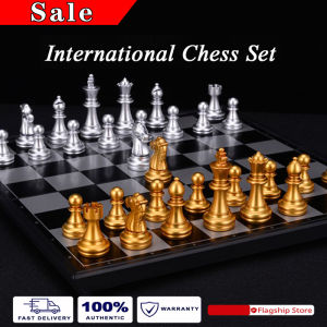 Gold Silver Color Chess Set Magnetic Foldable Pieces Set Chess Board Game Children Elders and Adults