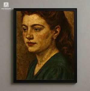 Tranh Nghệ thuật "Người Phụ Nữ Mặc Áo Màu Xanh" VIETSMART ART - Sơn dầu 70 x 80cm