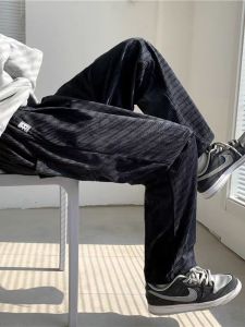 Korean Retro Corduroy Jogger Pants for Men Trendy High Street Casual Pants Straight Loose Fit Trousers Mens Pants